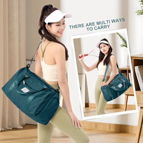 Gym Bag Womens with Shoes Compartment Travel Duffel Bag Peacock Blue - color: B7-Peacock Blue+Toiletry Bag