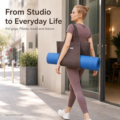Yoga Mat Bag for Women, Pure Cotton Canvas Yoga Tote with Wet/Dry Pocket, Bottle Holder & Inner Zipper Pocket, Yoga Mat Carrier Bag for Pilates, Gym, Travel, Beach - color: Taupe