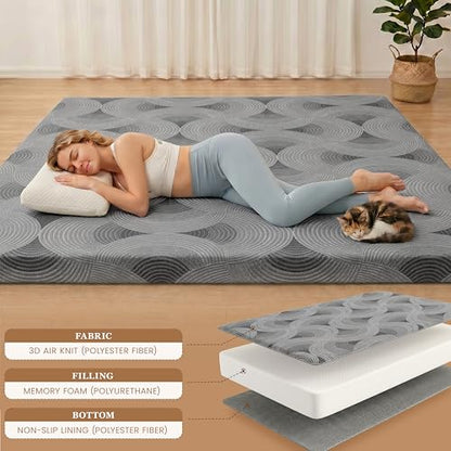 Japanese Floor Mattress,3.5"Thicken Futon Mattress Tatami Mat Queen - color: Ma1-grey Geometric, size: Queen (80" X 60")