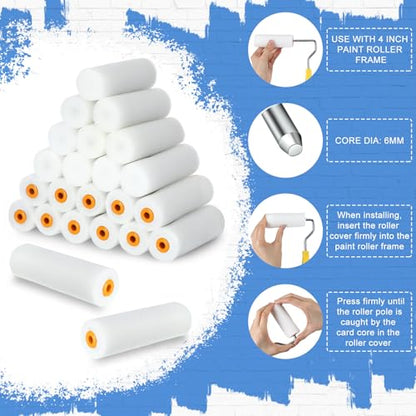 Nuogo 120 Pcs 4 Inch Foam Paint Roller Mini High Density Foam Roller Refills Paint Edger Tool for Walls Brings Smooth Finishes Flat Surfaces (White) (Pack of 2) - size: 4 Inch (Pack of 2)