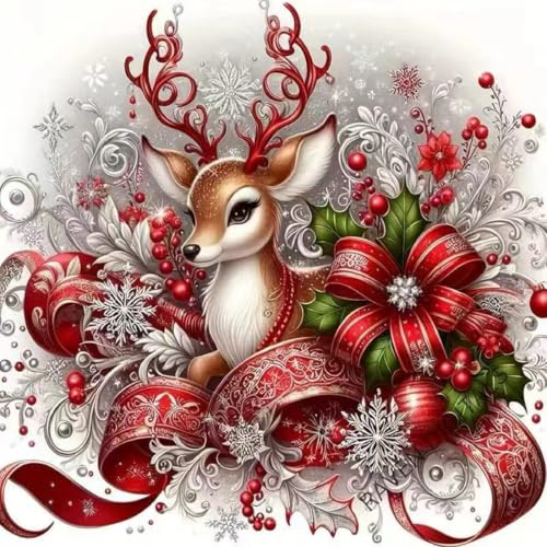 Christmas Diamond Art Kits for Adults, Reindeer Diamond Painting Kits | Christmas Diamond Painting Kits Beginners, 5D Full Round Drill Gem Art Kit,Home Decor 14 x 14 Inch - color: SH179