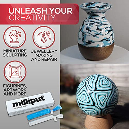 Milliput Superfine White Epoxy Putty 10 Pc Kit - Ceramic & Porcelain Repair | Fixes sinks, tubs, tiles and stone. Includes 6 double ended sculpting tools, sanding sponge, 2 pairs gloves and tips card