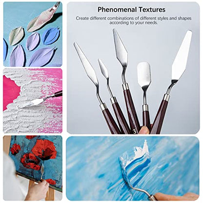 Acrylic Paint Set, Art Painting Supplies Kit with 10 Brushes, 5 Stainless Steel Palette Knife, 6 Plastic Spatula Palette Knives, Paint Palette tray, Acrylic Painting Supplies for Adults and Kids