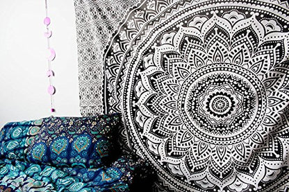 Popular Handicrafts Tapestry Wall Hanging Hippie Ombre Mandala Bohemian Hippy Psychedelic Design Indian Tapestries Bedspread 54 x 82 Inches (140cm x 210cm) Black Grey - color: Black Grey, size: 82"L x 54"W