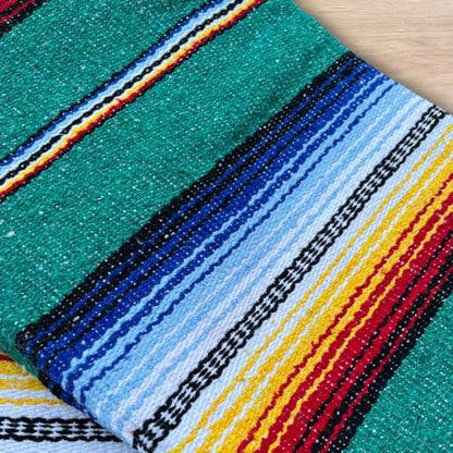 Striped Mexican Baja Blanket - Handmade Serape Throw in Soft Durable Woven Cotton Blend - Great for Beach, Yoga, Camping, Festivals and Home (Northern Lights (Teal)) - color: Northern Lights (Teal)