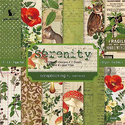 YASMEN Scrapbook Paper Pad 6x6, Vintage Patterned Cardstock Paper Pads for Card Making, Journals, Planner, DIY Envelopes, Greeting Cards, Gift Card, Decorative Art Craft -24 Sheets - color: Serenity - 6×6
