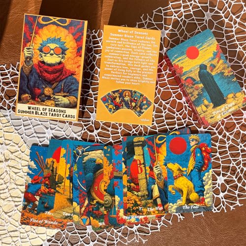 sishui Tarot Deck Unique, 80 Flame Tarot Cards with Guidebook, Summer Blaze Tarot for Beginners and Experienced Readers, 400 GSM Gold-Gilded Premium Deck, Divination and Spiritual Growth Tool - color: Red, Orange, and Gold