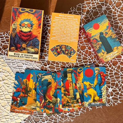 sishui Tarot Deck Unique, 80 Flame Tarot Cards with Guidebook, Summer Blaze Tarot for Beginners and Experienced Readers, 400 GSM Gold-Gilded Premium Deck, Divination and Spiritual Growth Tool - color: Red, Orange, and Gold