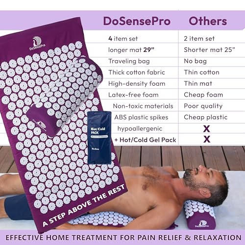 Acupressure Mat & Pillow Set, 4-in-1, 29", Hot/Cold Pack, Purple | Acupuncture Mat Helps Ease Back, Neck & Sciatica Pain While Supporting Muscle Relaxation, Stress Relief, Recovery And Sleep. - color: Purple