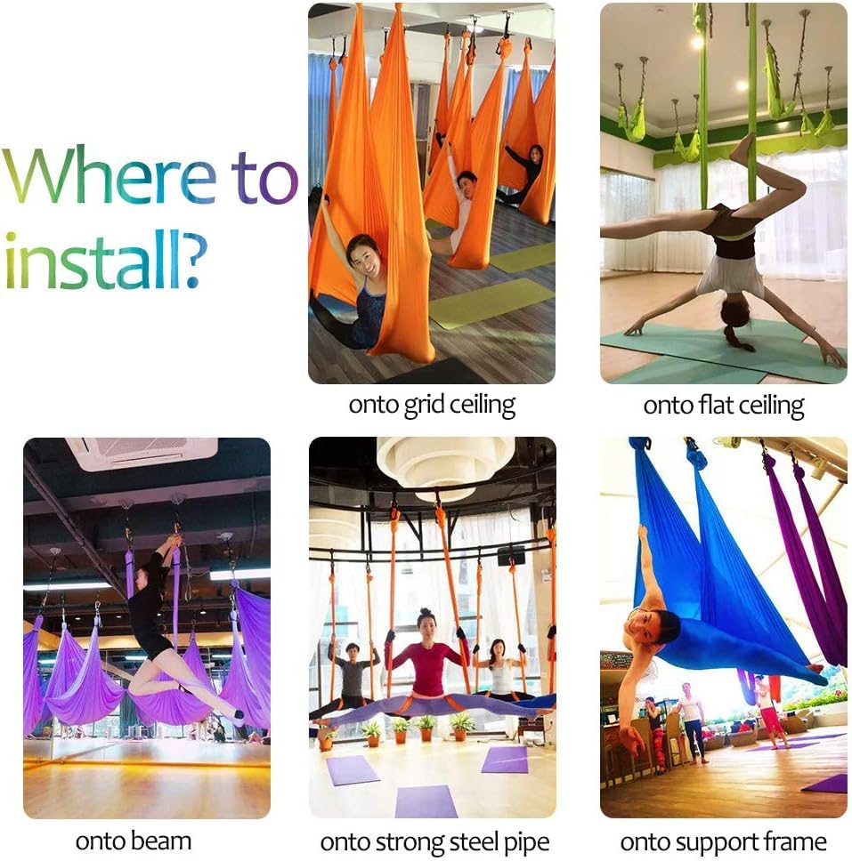 Aerial Yoga Hammock L:5M W:2.8M 5.5 Yards Aerial Pilates Silk Yoga Swing Set with 2000 Ibs Load Include Daisy Chain, Pose Guide - color: Light Purple