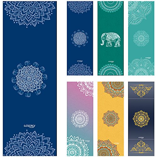 Yoga Towel,Microfiber Mat Towels w Smart Corner Pocket Elastic Loop,Nonslip Towel for Hot Yoga - color: Navy-mandala