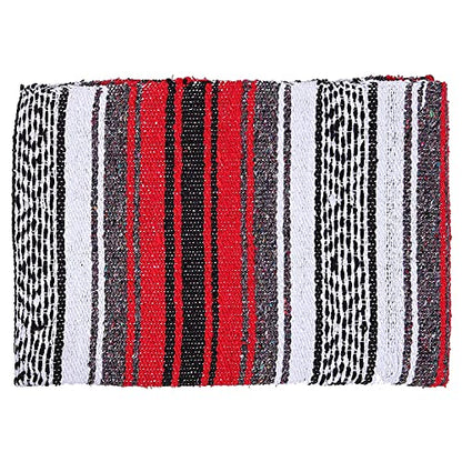 Authentic Mexican Red-Grey Blanket -Yoga Matt - Falsa - Serape - Camping, Picnic, Beach Blanket, Bedding, Car Blanket, Saddle Blanket, Soft Woven Home Decor (Red-Grey Color)