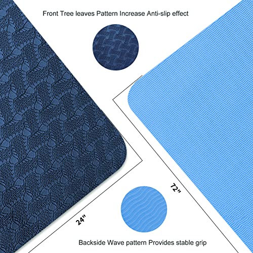 Yoga Mat 1/3" (8mm) Thick Non-Slip, Women Men Fitness & Exercise Mat, 72"Lx24"W Eco-Friendly TPE Workout Mat with Carrying Strap for Yoga, Pilates, Home Gym, Floor Exercises - color: Blue