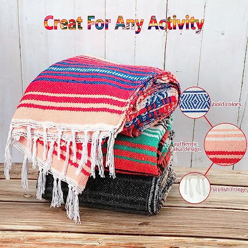 Peryiter 9 Pcs Mexican Yoga Blanket Striped Falsa, 45x70,Bright Colors - color: Bright Colors