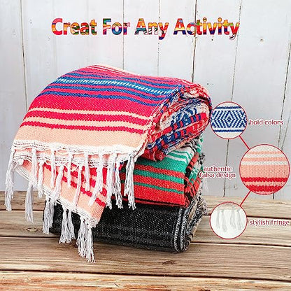 Peryiter 9 Pcs Mexican Yoga Blanket Striped Falsa, 45x70,Bright Colors - color: Bright Colors