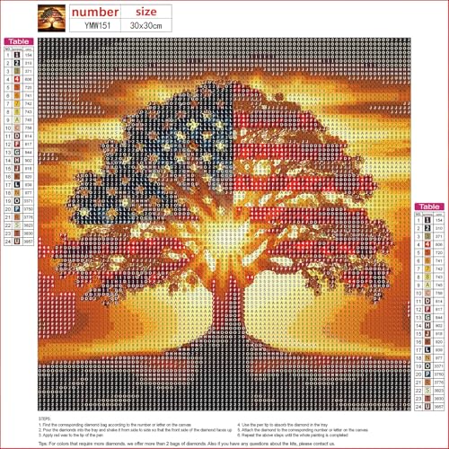 MXJSUA American Flag Tree Diamond Art Painting Kits for Adults, Full Drill 5D Round Dots Diamonds Paint Picture for Beginners, Gem Art Painting Craft Kits for Home Decor Gift 12x12 inch - color: Flag Tree