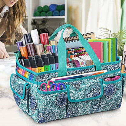 FINPAC Craft Storage Tote Bag with Pockets, Scrapbooking Carrying Case - color: *Emerald Illusions