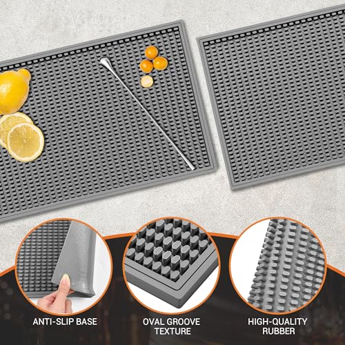 ZJWZLG Bar Mat 18"X12"(2 Pcs) Non-Slip Rubber Bar Mat, Spill Proof & Design,Easy to Clean Textured Surface for Home Bar,Coffee Station, Bartending - Protects Countertops & Glassware(Gray). - color: Gray, size: 18" x 12"