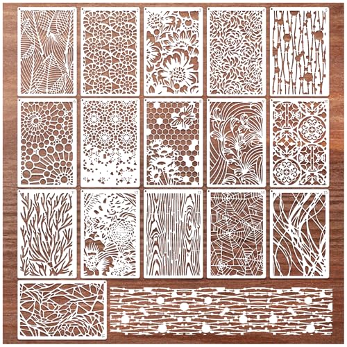 16 Pieces Stencils for Painting, Abstract Texture Mixed Media Art Supplies Crafts Reusable Layering Stencil Brick Pattern Templates for Drawing Card Making Canvas Furniture Paper (Mixed16) - style: Mixed16