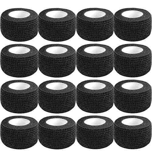 Self Adhesive Bandage Wrap,1 Inch Black Cohesive Bandages, Vet Wrap | CIYAGPOOU 5 Yards 16 Pack Elastic Flexible Tattoo Sports Tape Bulk for First Aid Supplies - color: 1 Inch Vet Wrap (16 Pack Black)
