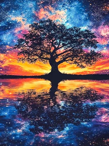 Diamond Art Kits for Adults & Beginners, Tree of Life Diamond Painting Kit | 5D Full Drill Gem Art with Starry Sky, Round Diamond Dots, Home Wall Decor & Gift, 12 x 16 Inch - color: HMDPUS-26107