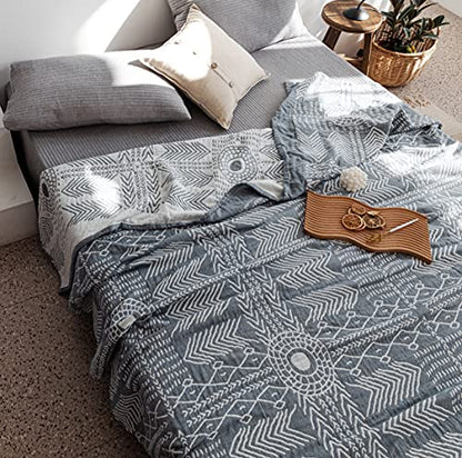 MEJU Indian Boho Muslin Lightweight Summer Blanket for Bed Sofa Couch, 100% Combed Cotton 3 Layer Soft Warm Quick Dry Throw Blanket Bed Coverlet Sheet (Boho, Twin 60 in X 80 in - color: Boho, size: Twin 60 in x 80 in