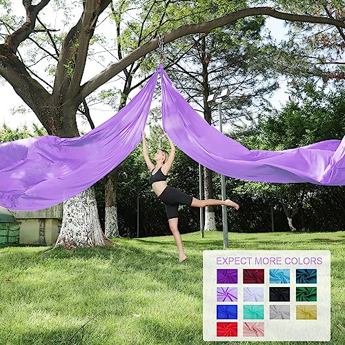 11 Yards Aerial Silks for home aerial yoga hammock Aerial Silks Kit | Aerial silks for gymnastics aerial yoga swing starter set - color: LIGHT PURPLE