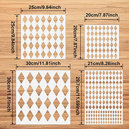 Polka Dots Harlequin Checks Twinkle Star Stencils,4 Pack Assorted Sizes Reusable Plastic Templates Making DIY Craft Painting on Wood Furniture Pillows,Tile (Style 1:Harlequin Stencils) - style: Style 1:Harlequin Stencils