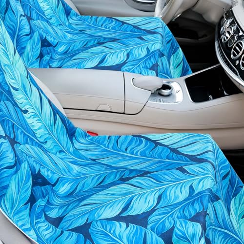 Hahafelt 2 Pack Car Seat Towel Cover with Storage Bag, Blue Leaves | 63 x 32 in Car Towel Seat Cover Non Slip Waterproof, Gym Workout Swimming Running, Machine Washable Sweat Absorbent Protector - style: Blue Leaves