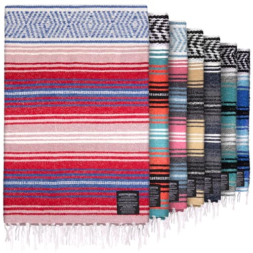 Hydration Nation Authentic Mexican Serape Blanket - Soft & Durable - Lightweight Falsa - Coral, 70"x50" - color: Coral