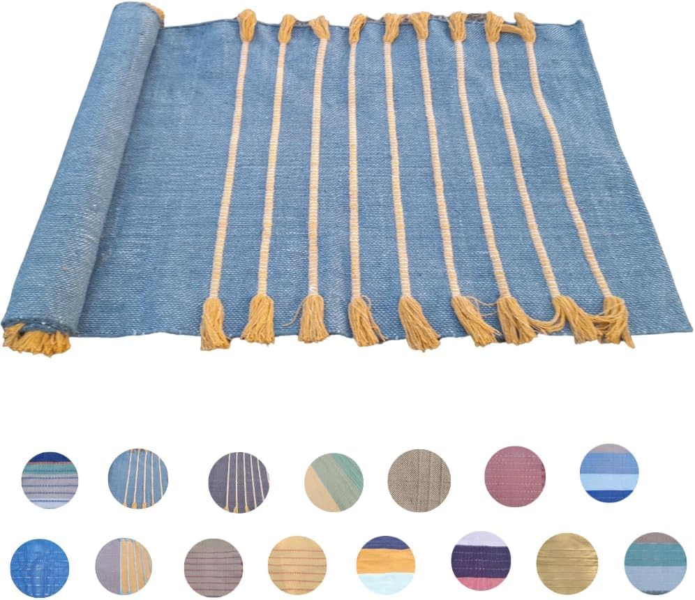 Indian Handmade100 % Organic Anti Skid Multi Colour Cotton Yoga Mat - Eco-Friendly Hand-Woven Rug - Non-Slip & Thick (24”x72”x5mm) for Hot yoga & Everyday Fitness at Home - Comfortable & Foldable Extra-Long Mat - color: Multi 15