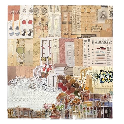 260 PCS Vintage Scrapbooking Supplies Kit for Beginners (Academy) | Large Collection, Aesthetic Journaling, Bullet Junk Journals, Arts Craft Collage,Ephemera Adults,Girls Teenage School Style - color: Academy