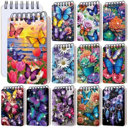 Fuyoooo 12 Pcs Flower Butterfly Diamond Art Notebook Kits for Adults | Butterfly Floral Diamond Art Notebook, DIY Cover Notebook Diamond Painting for Beginners, 5d Journal Notepad Accessories - style: Flower Butterfly