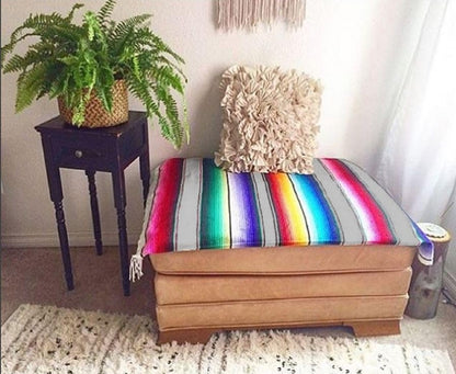 Del Mex Mexican Serape Blanket (X-Large, Light Gray) - color: Light Gray, size: X-Large