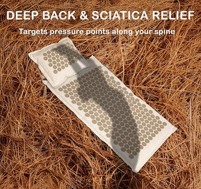 Acupressure Mat and Pillow Set, Coconut Fiber, 29-Inch, Natural | Linen Acupressure Mat And Pillow With Coconut-Fiber Filling Deliver Firmer Pressure For Back, Neck, Muscle Recovery And Sleep - color: Natural Linen Beige