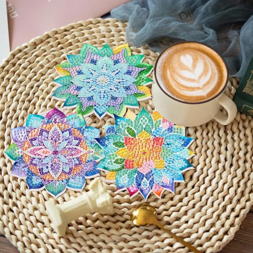 8 PCS Succulent Diamond Art Coasters with Holder, DIY Flowers Diamond Painting Coasters Kits for Adults, Non Slip Hardwood Bases Plants Mosaic Dot Painting Coaster Gift Set for Beginners 4x4 Inch - color: BDWY184-US