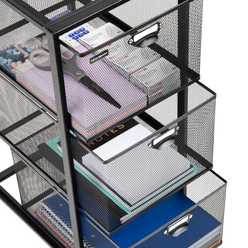 Mind Reader Office Storage Organizer with Mesh Drawers Label Holders and Optional Wheels, Metal Mesh, Black - size: 3-Drawers