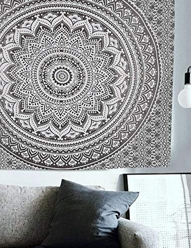 Popular Handicrafts Tapestry Wall Hanging Hippie Ombre Mandala Bohemian Hippy Psychedelic Design Indian Tapestries Bedspread 30 x 40 Inches (76 x 101 cms), Black Grey - color: Black Grey, size: 40"L x 30"W