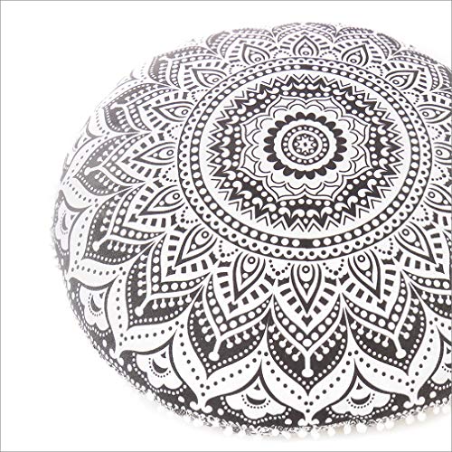 Mandala Floor Pillow Cover Meditation Cushion Seating Throw Hippie Round Colorful Decorative Bohemian Indian Pouf Ottoman Handmade Cover ONLY (Ombre Black, 32" x 32") - color: Ombre Black, size: 32" x 32" (Pack of 1)