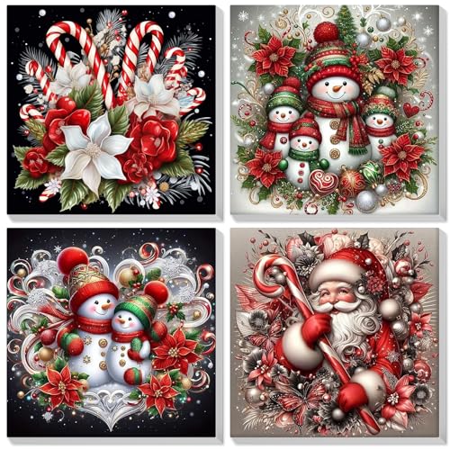 Bowetile 4 Pack Framed Paint by Numbers Snowman for Adults, Adults' Paint-by-Number Kits on Canvas, DIY Acrylic Santa Claus Number Painting Crafts Kits for Home Decor, 8x8in - color: YH4ZH708