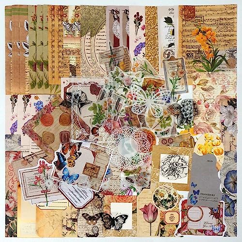 Teniinet 260 PCS Vintage Scrapbooking Supplies Kit for Beginners (Flowers) | Large Collection, Aesthetic Journaling, Bullet Junk Journals, Arts Craft Collage,Ephemera Adults,Girls Teenage School Style - color: Flowers