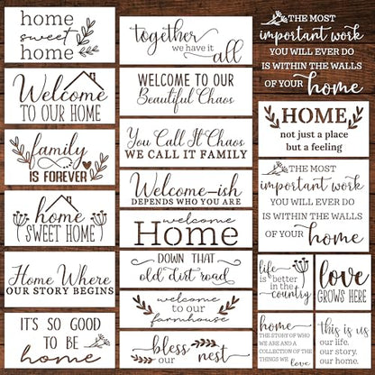 Keluna Welcome Home Stencils, 20 Pcs Large Sweet Home Plastic Template Letters for Wood Sign Porch Wall Decor - style: welcome stencil