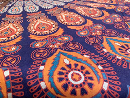 raajsee Round Beach Tapestry Blue Orange Mandala Throw/Boho Hippie Beach Blanket Roundie/Indian Cotton Bohemian Large Round Table Cloth/Yoga Mat Meditation Picnic Rug 70 inch - color: BLUE ORANGE