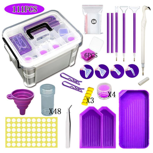 Huacan 111Pcs 5D Diamond Painting Tool Set Portable Tool Box with Handle Craft Jewelry Bead Storage Box