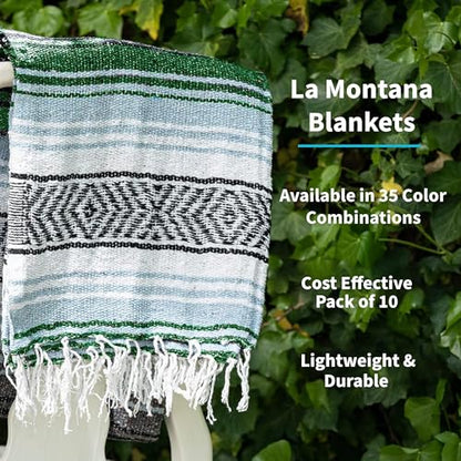La Montana Bulk Falsa Mexican Blanket, 4 Pack, Kelly Green/Light Blue/White - color: Kelly Green/Light Blue/White