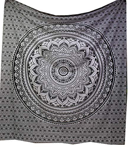 raajsee Grey Black Mandala Tapestry Bedroom Aesthetic - Indie Wall Tapestries Hippie Room Decor - Boho White Trippy Tapestrys Wall Hanging - Mandalas Wall Art 82x92 Inches - color: Black White Ombre, size: 92"L x 82"W