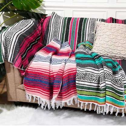 Oudain 3 Pack Mexican Blankets and Throw 45‘'x70‘', Classic Color - color: Classic Color