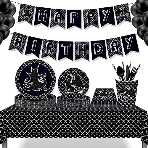 1 Pack Black Dragon Plastic Tablecloth 54 x 87 Inch Long Rectangular Table Cover for Buffet,Birthday Party Holiday Dinner,Picnic or Tablecloth for Kitchen Event Use - color: Black Dragon