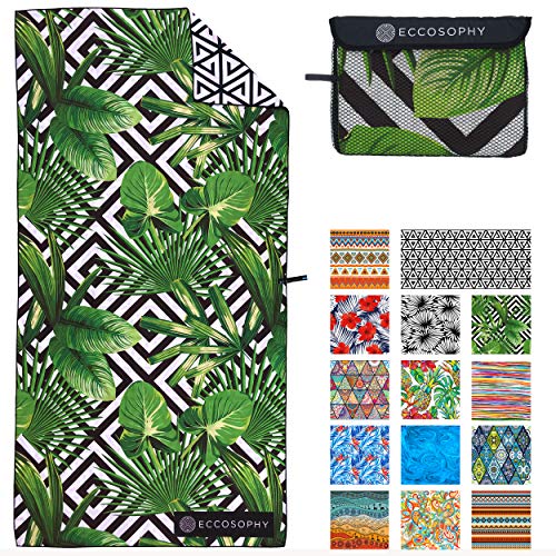 ECCOSOPHY Microfiber Beach Towel - Quick Dry, Sand Free and Oversized 71x35 | Super absorbent, lightweight, swimming, gym, extra large, pool, cruise, camping, yoga, travel, compact, carry bag, vacation - color: Madagascar