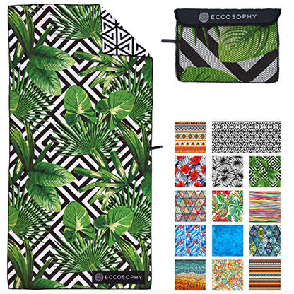 ECCOSOPHY Microfiber Beach Towel - Quick Dry, Sand Free and Oversized 71x35 | Super absorbent, lightweight, swimming, gym, extra large, pool, cruise, camping, yoga, travel, compact, carry bag, vacation - color: Madagascar